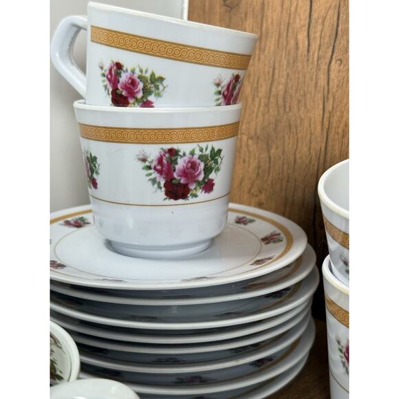 Vintage Rose Tea Set Sugar Creamer 8 Cups & Saucers - Picture 4 of 4